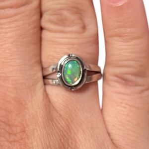 Stunning Genuine Ethiopian Opal Sterling Silver Ring Size 7.5